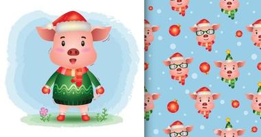 une collection de personnages de noël cochon mignon. modèle sans couture vecteur