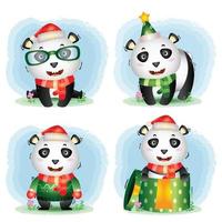 collection de personnages de noël panda mignon vecteur