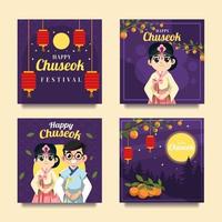 célébrer le festival de chuseok en carte hanbok vecteur