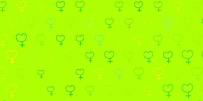 texture vectorielle vert clair et jaune avec des symboles des droits des femmes. vecteur
