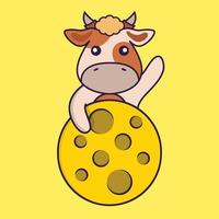 la vache mignonne est sur la lune. vecteur