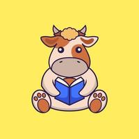 vache mignonne lisant un livre. vecteur