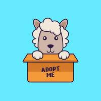 adorable mouton en boite avec un poster adopte moi. vecteur