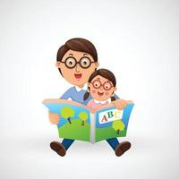 illustration d'un père et d'un fils isolés lisant un livre ensemble vecteur