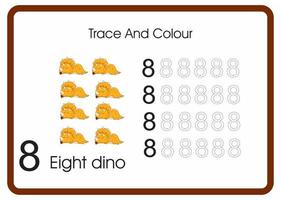 compter trace et couleur dino orange numéro 8 vecteur