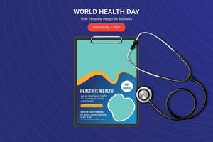 flyer de la journée mondiale de la santé, conception d'affiches avec stéthoscope vectoriel. vecteur