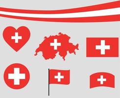 drapeau suisse, ruban, carte, et, coeur, icônes, vecteur, résumé vecteur