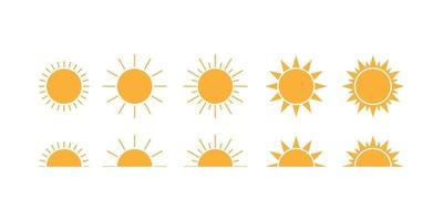 ensemble d'images de soleil sur fond blanc. icônes solaires. symboles solaires vecteur