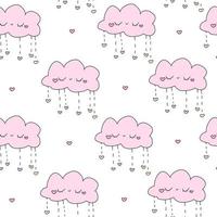 mignon rose amoureux des nuages avec des coeurs joyeux motif blanc de la saint-valentin vecteur