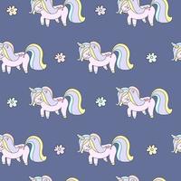 petite licorne rose mignonne avec des fleurs de griffonnage de motif pastel de coeurs vecteur