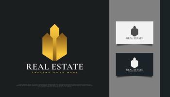 création de logo immobilier de luxe en or vecteur