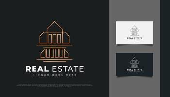 création de logo immobilier de luxe en or avec concept linéaire vecteur