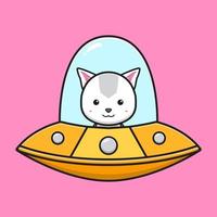 chat, conduite, ufo, dessin animé, icône, vecteur, illustration vecteur