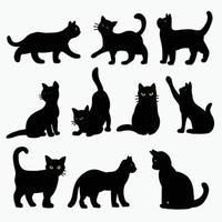 doodle dessin à main levée de la collection de pose de chat noir. vecteur