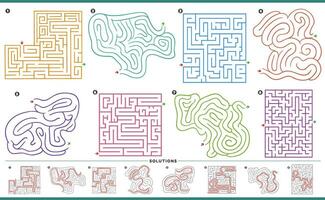 Labyrinthe puzzle Activités graphiques ensemble avec solutions vecteur