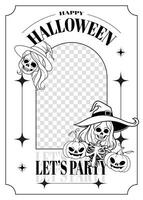content Halloween, nous allons faire la fête. effrayant sorcière crâne, citrouille, y2k style. vecteur
