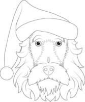 Noël salutation carte pour coloration. Renard terrier chien avec barbe et Père Noël chapeau vecteur