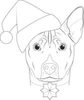 Noël salutation carte pour coloration. basenji chien avec Père Noël chapeau et une Noël ornement vecteur