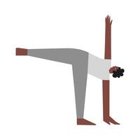 vecteur isolé illustration avec plat femelle personnage. sportif africain américain femme apprend équilibrage posture ardha chandrasana à yoga classe. aptitude exercice - moitié lune pose