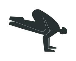 vecteur isolé illustration avec plat noir silhoutte de femelle personnage. sportif femme apprend posture parsva Bakasana à yoga classe. aptitude exercice - côté corbeau grue pose