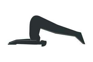 vecteur isolé illustration avec plat noir silhouette de femelle personnage. sportif femme apprend yoga posture halasana. aptitude exercice - charrue pose. minimaliste conception