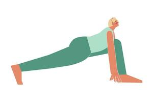 vecteur isolé illustration avec plat femelle personnage. sportif femme apprend permanent posture à yoga classe. aptitude exercice - haute fente
