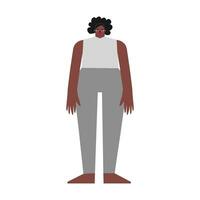 vecteur isolé illustration. plat femelle personnage avec sportif tenue. africain américain femme porte gris leggings et T-shirt pour des exercices à yoga classe. symbole de athlétique la personne