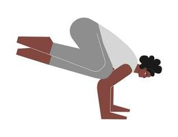 vecteur isolé illustration avec plat femelle corps positif personnage. sportif africain américain femme apprend posture parsva Bakasana à yoga classe. aptitude exercice côté corbeau grue pose