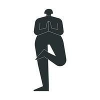 vecteur isolé illustration avec plat noir silhouette de femelle la personne Faire finesse. athlétique femme apprend yoga posture ardha padmasana vrksasana. sportif exercice - moitié lotus arbre pose