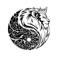 yin Yang symbole. blanc Lion reine tête et noir thaïlandais art modèle. conception pour une logo ou icône. vecteur illustration.