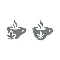 cannabis feuille et thé tasse ou tasse, café magasin. marijuana chaud tasse à thé vecteur icône.
