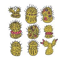 collection de vecteurs dessinés à la main de cactus vert vif vecteur