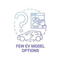 peu d'icônes de concept d'options de modèles de véhicules électriques. vecteur