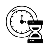 Sablier avec l'horloge montrant icône de temps la gestion dans branché style vecteur