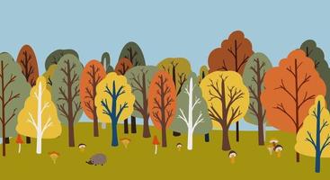 paysage d'automne dessiné à la main à plat. bois de vecteur