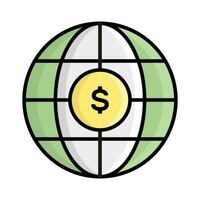 dollar, à, globe, vecteur, icône, concept, de, économie mondiale vecteur