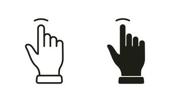 robinet geste, main le curseur de ordinateur Souris ligne et silhouette noir icône ensemble. touche, Cliquez sur, presse, glisser, point symbole collection. aiguille doigt pictogramme. isolé vecteur illustration.
