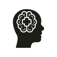 mental santé silhouette icône. médical aide pour humains avec psychologique désordre glyphe pictogramme. psychologie se soucier solide signe. psychiatrie émotif soutien symbole. isolé vecteur illustration.