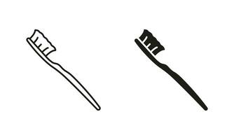 brosse à dents silhouette et ligne icône ensemble. oral hygiénique et santé outil signe. dent se soucier équipement noir pictogramme collection. dentaire du quotidien hygiène accessoire symbole. isolé vecteur illustration.