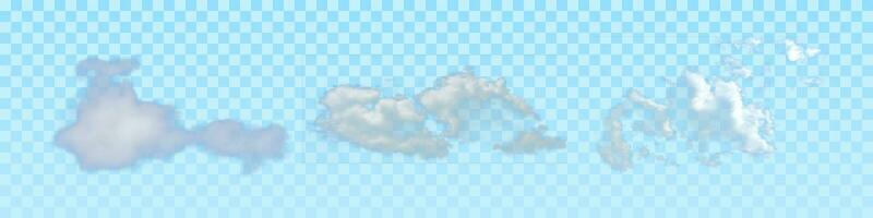 isolé réaliste des nuages sur bleu Contexte. ensemble de Trois Naturel éléments pour modèle décoration et maquette. vecteur illustration