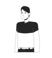 souriant coréen homme dans décontractée vêtements noir et blanc 2d ligne dessin animé personnage. détendu posant isolé vecteur contour personne. de bonne humeur asiatique Masculin rangé soigné tenue monochromatique plat place illustration