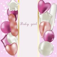 album d'une fille nouveau-née avec des ballons roses et des coeurs vecteur