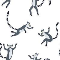 lémuriens exotiques de Madagascar avec motif sans couture de longues queues rayées vecteur