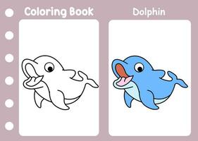 coloration livre mignonne dauphin. dessin animé gratuit vecteur