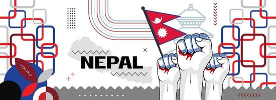 Népal nationale ou indépendance journée abstrait bannière conception avec drapeau et carte. drapeau Couleur thème géométrique modèle rétro moderne illustration conception. vecteur