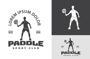 pagayer tennis club badge emblème ancien rétro vecteur illustration avec tennis pagayer joueur silhouette