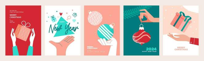 jeu de cartes de voeux de noël et du nouvel an. concepts d'illustration vectorielle pour la conception graphique et web, bannière de médias sociaux, matériel de marketing. vecteur