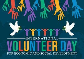 international bénévole journée pour économique et social développement vecteur illustration sur décembre 5 avec mains et pigeons dans plat dessin animé Contexte