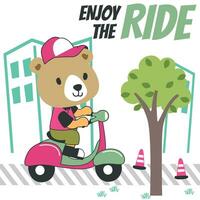 vecteur illustration de mignonne ours équitation scooter. pouvez être utilisé pour T-shirt impression, les enfants porter mode conceptions, bébé douche invitation cartes et autre décoration.