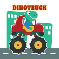 vecteur illustration de dinosaures équitation monstre un camion avec dessin animé style. pouvez être utilisé pour T-shirt imprimer, des gamins porter, invitation carte. tissu, textile, garderie fond d'écran, affiche et autre décoration.